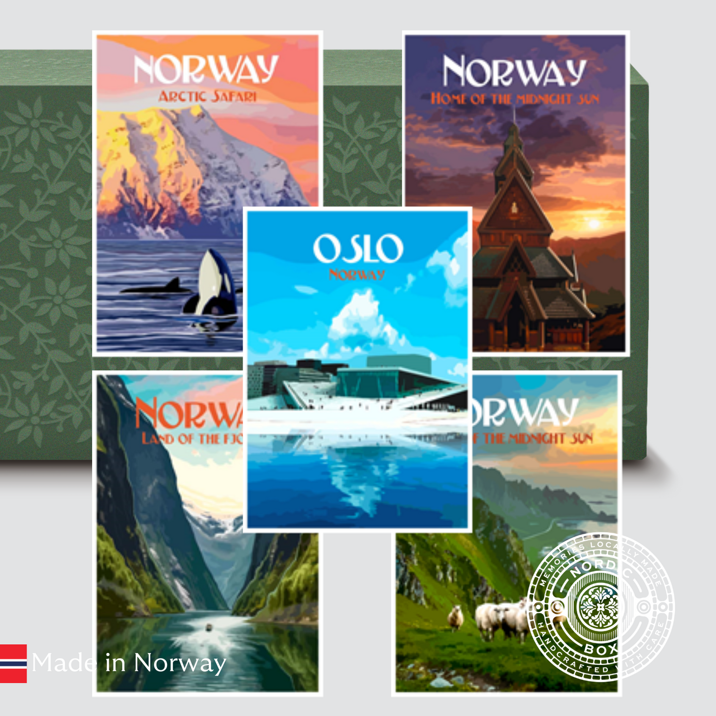 Retro-Szenen aus Norwegen - 5er-Postkartenpaket