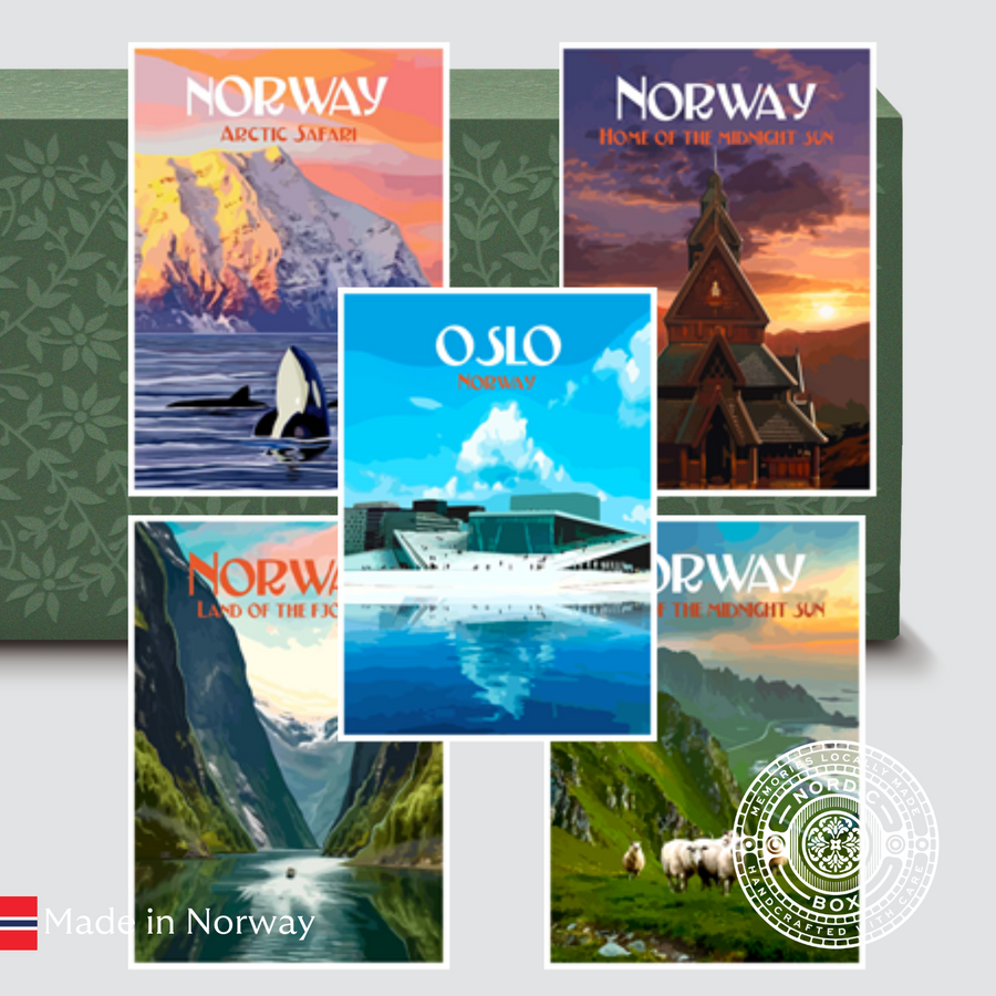Retro postkort med Norge i pakke med 5