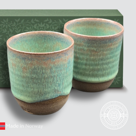 Pink Northern Lights Design Hand-thrown Stoneware Coffee Cups