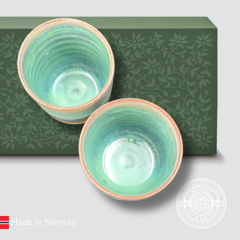 Pink Northern Lights Design Hand-thrown Stoneware Coffee Cups