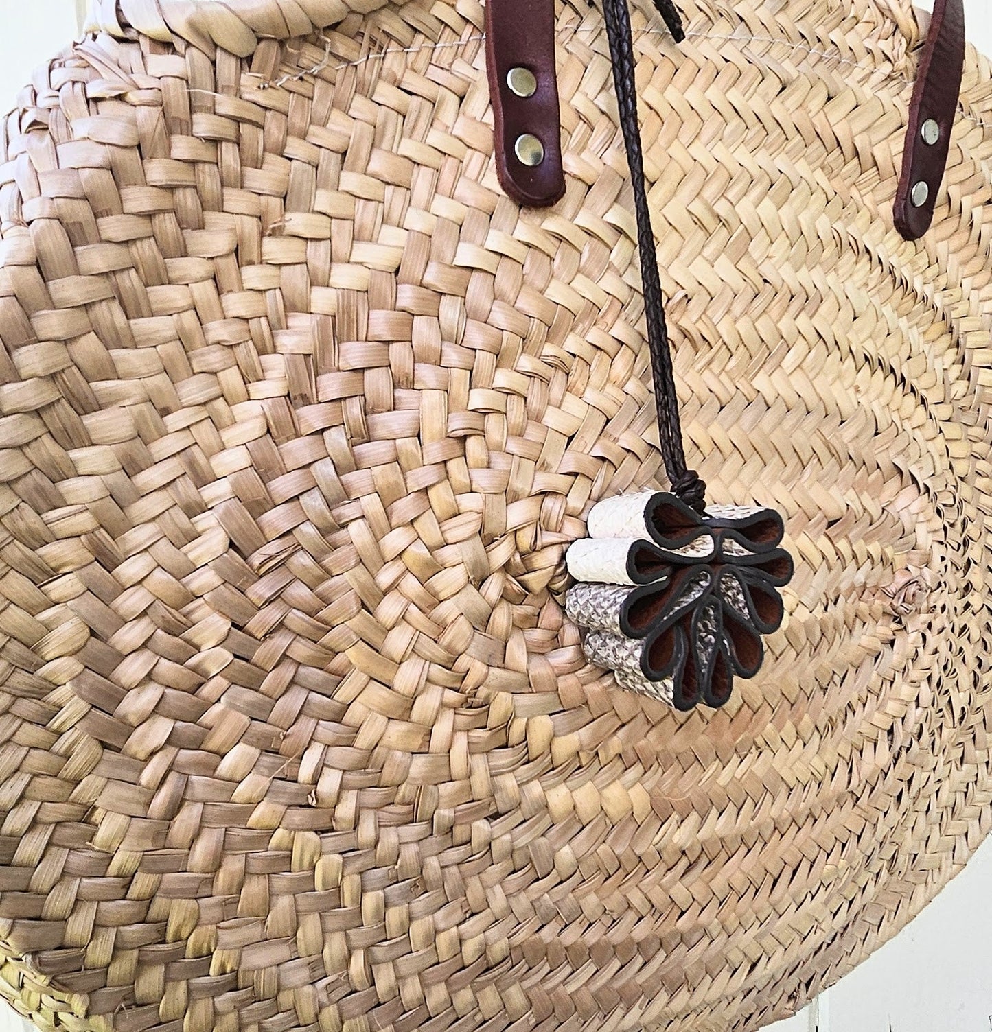 Pine Cone Bag Charm Leather Black and Tan