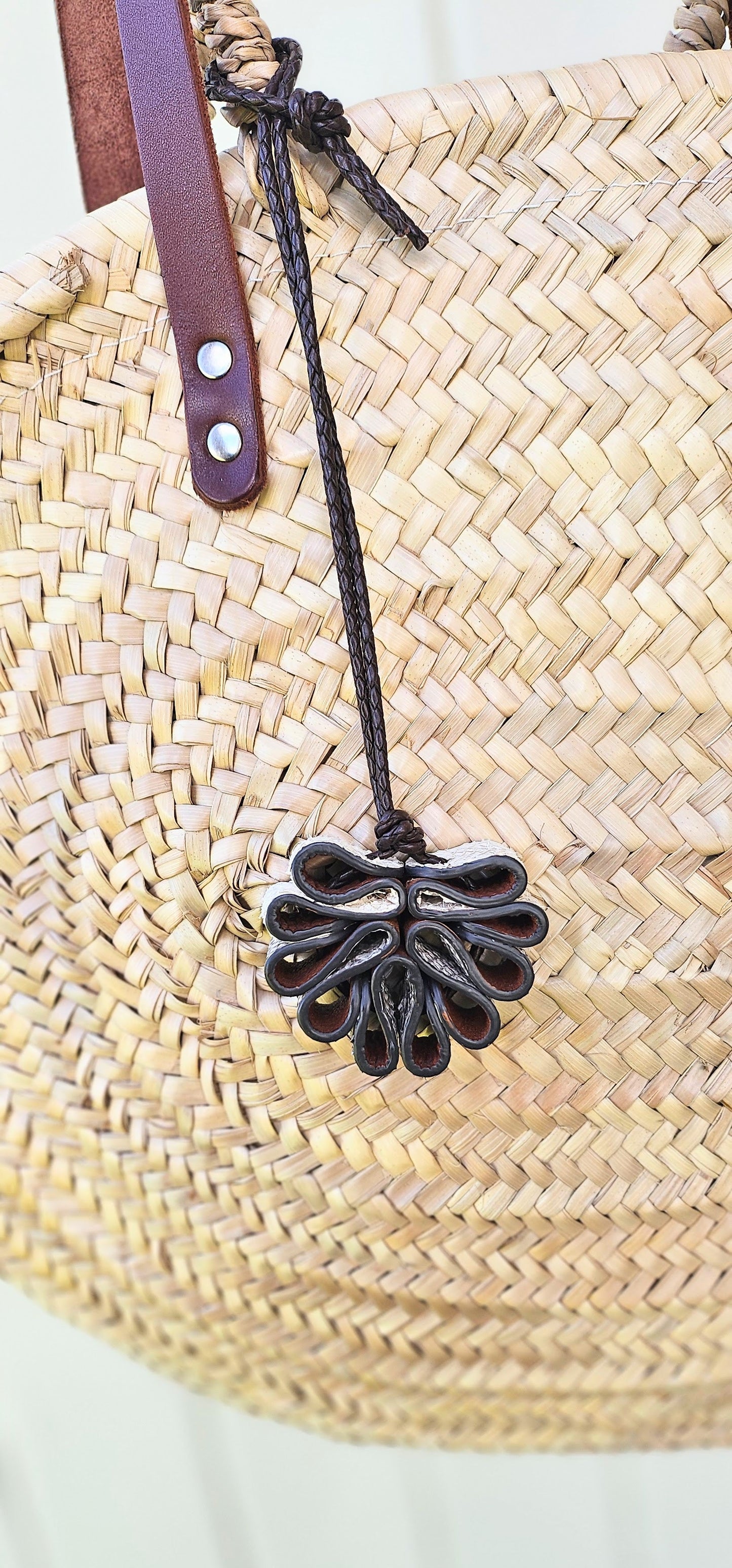 Pine Cone Bag Charm Leather Black and Tan