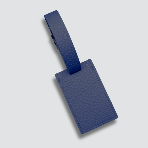 Navy Italian Leather Luggage Tag