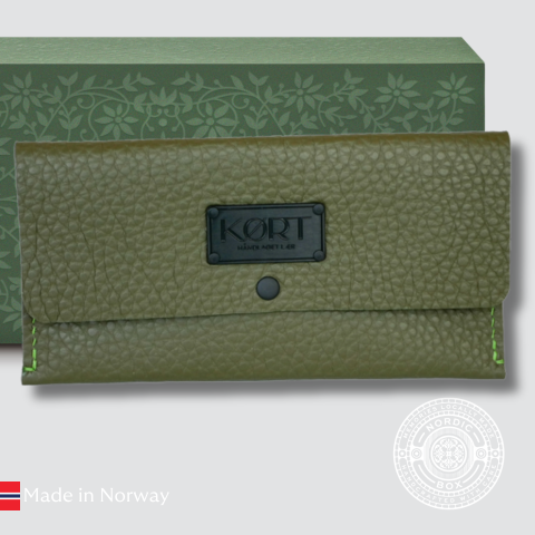 Olivengrønn skinnpassveske/lommebok