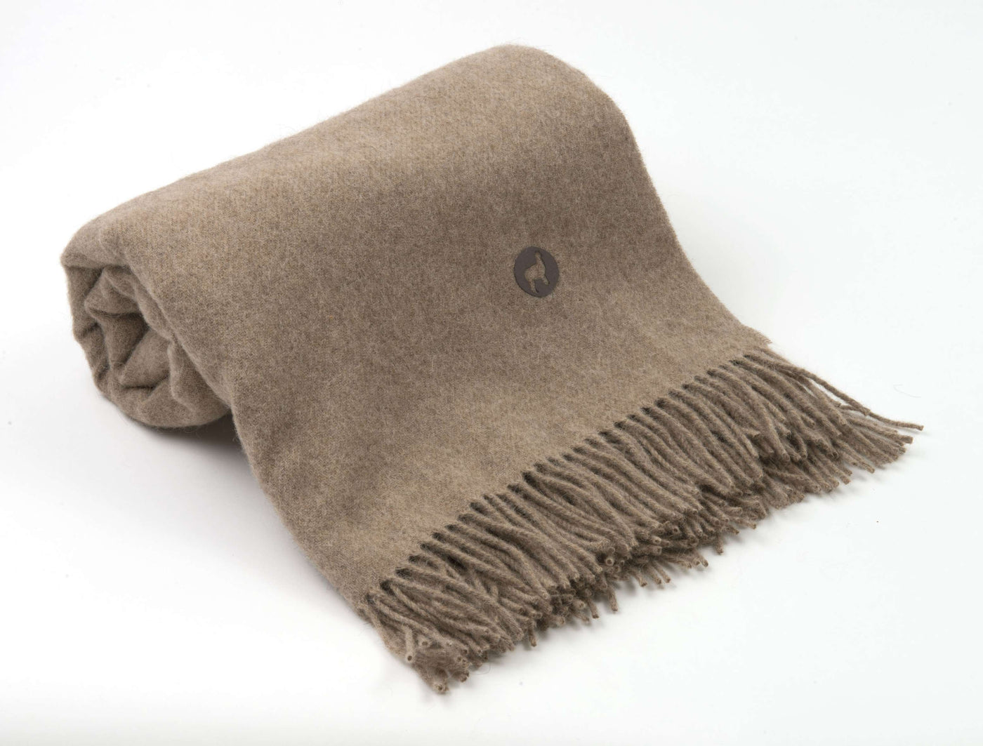 Alpakkapledd - ensfarget naturfarget lys brun, Herringbone