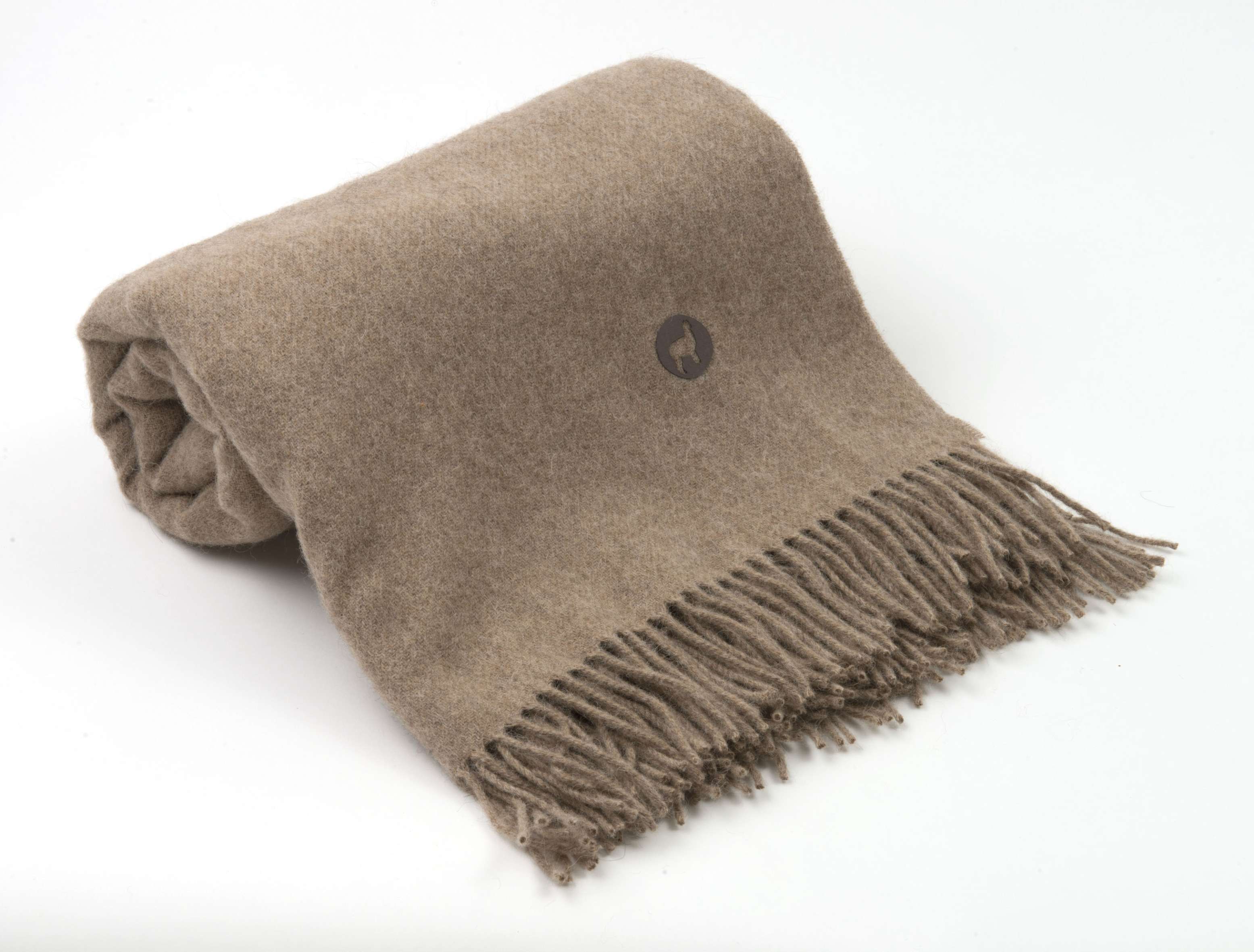 Alpakkapledd - ensfarget naturfarget lys brun, Herringbone